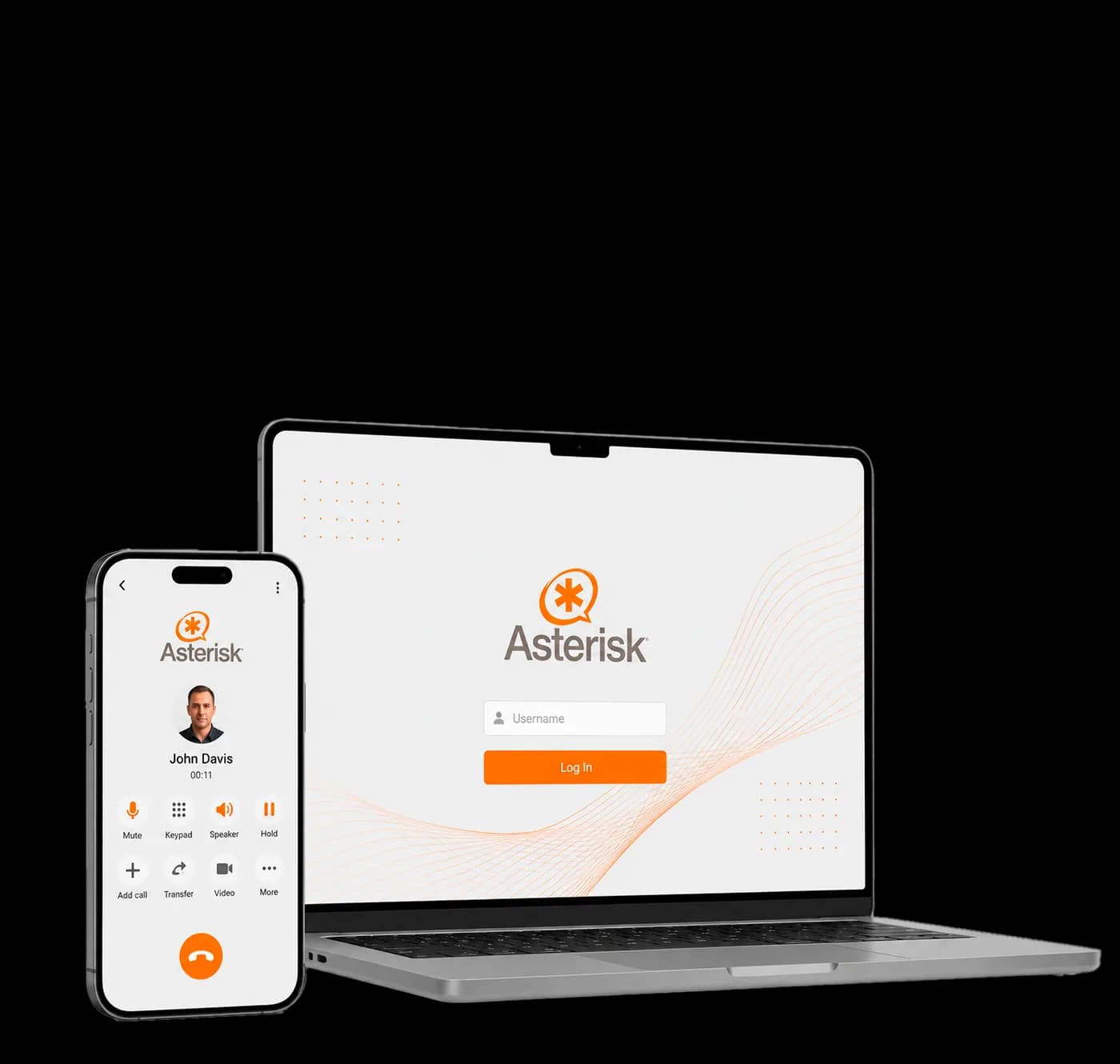 Cloud Softphone on laptop and mobile, registered to Asterisk