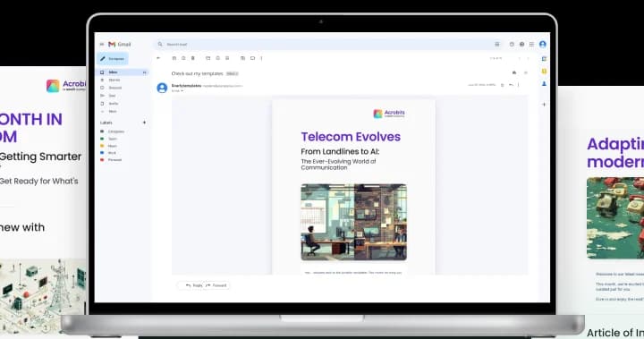 Newsletter preview showing Acrobits email