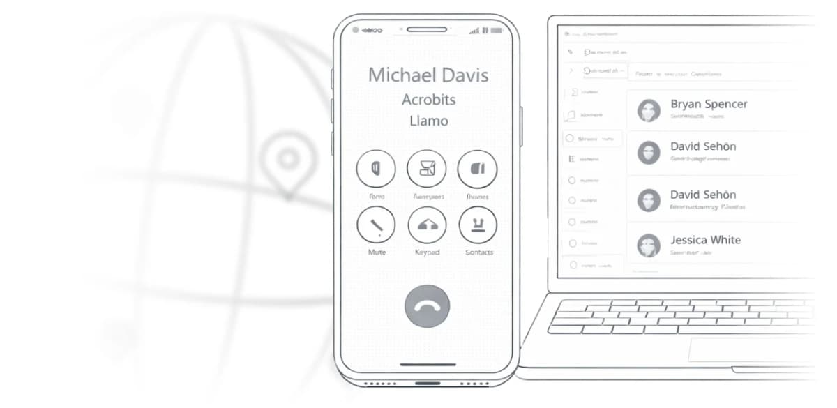 Phone and laptop showing Acrobits softphone interface