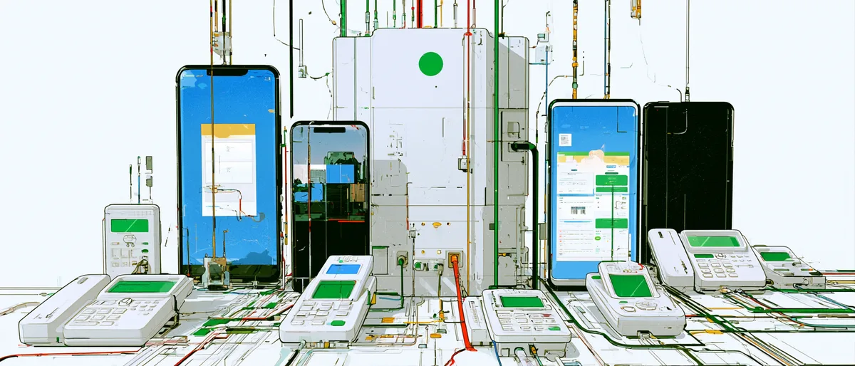 A fleet of branded Cloud Softphone smartphones and desk phones provisioned at scale from a single BroadWorks XSI configuration