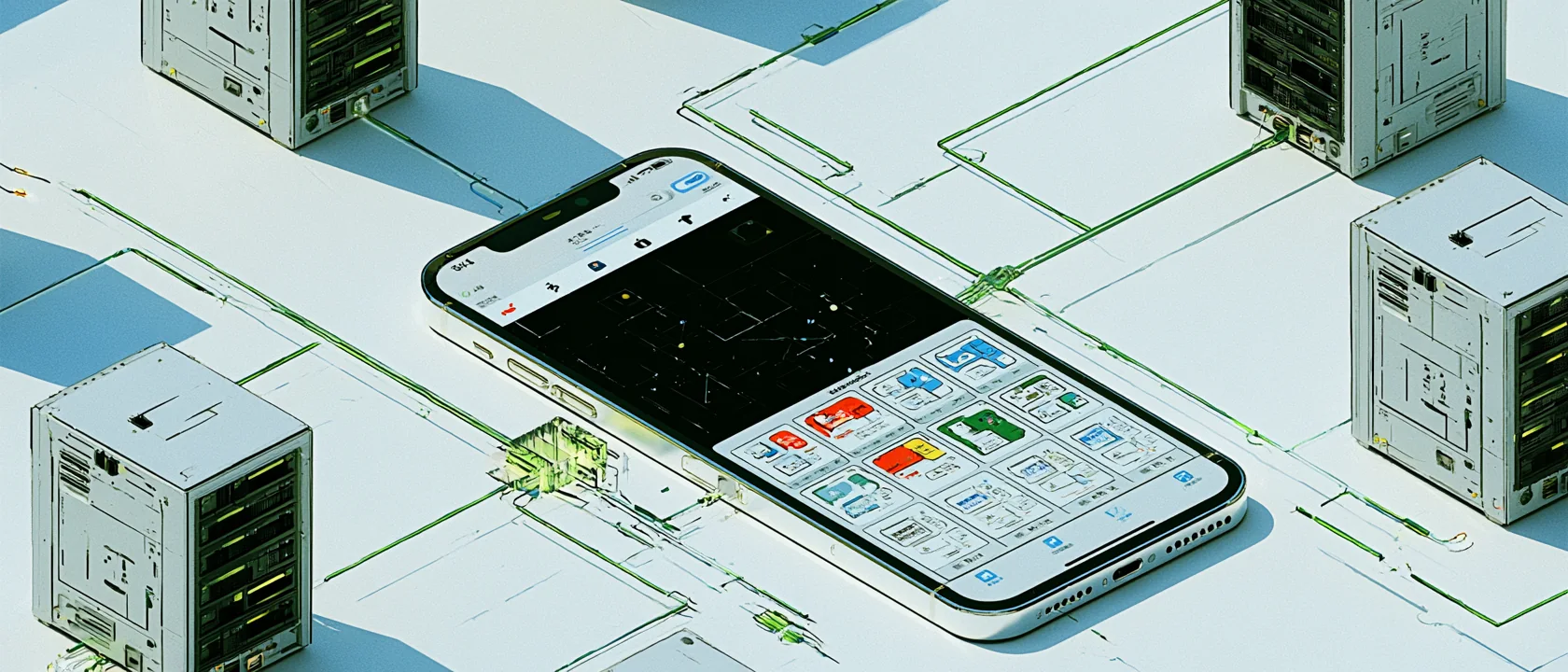 Smartphone running Cloud Softphone web-tab app extensions, connected to backend servers via the IPC SDK