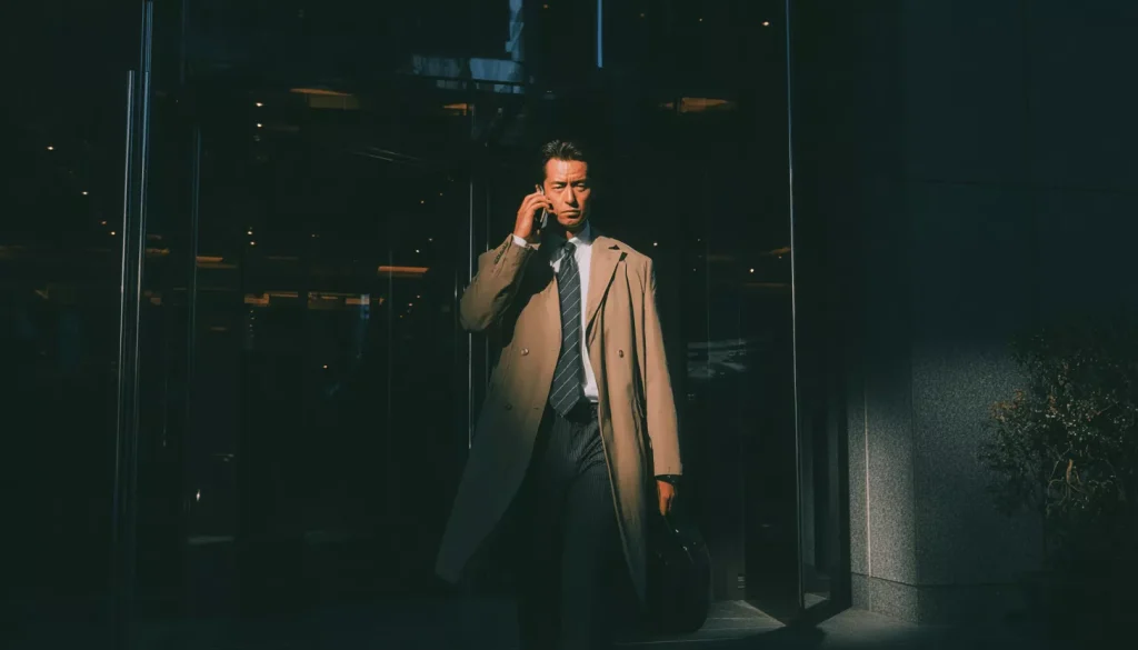 Asian Man Walking Holding Softphone