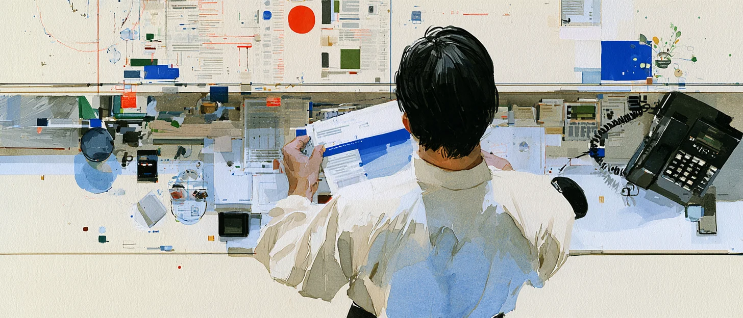 An operator seen from above holding a checklist at a desk with a desk phone, the disqualifiers a softphone trial month should settle.