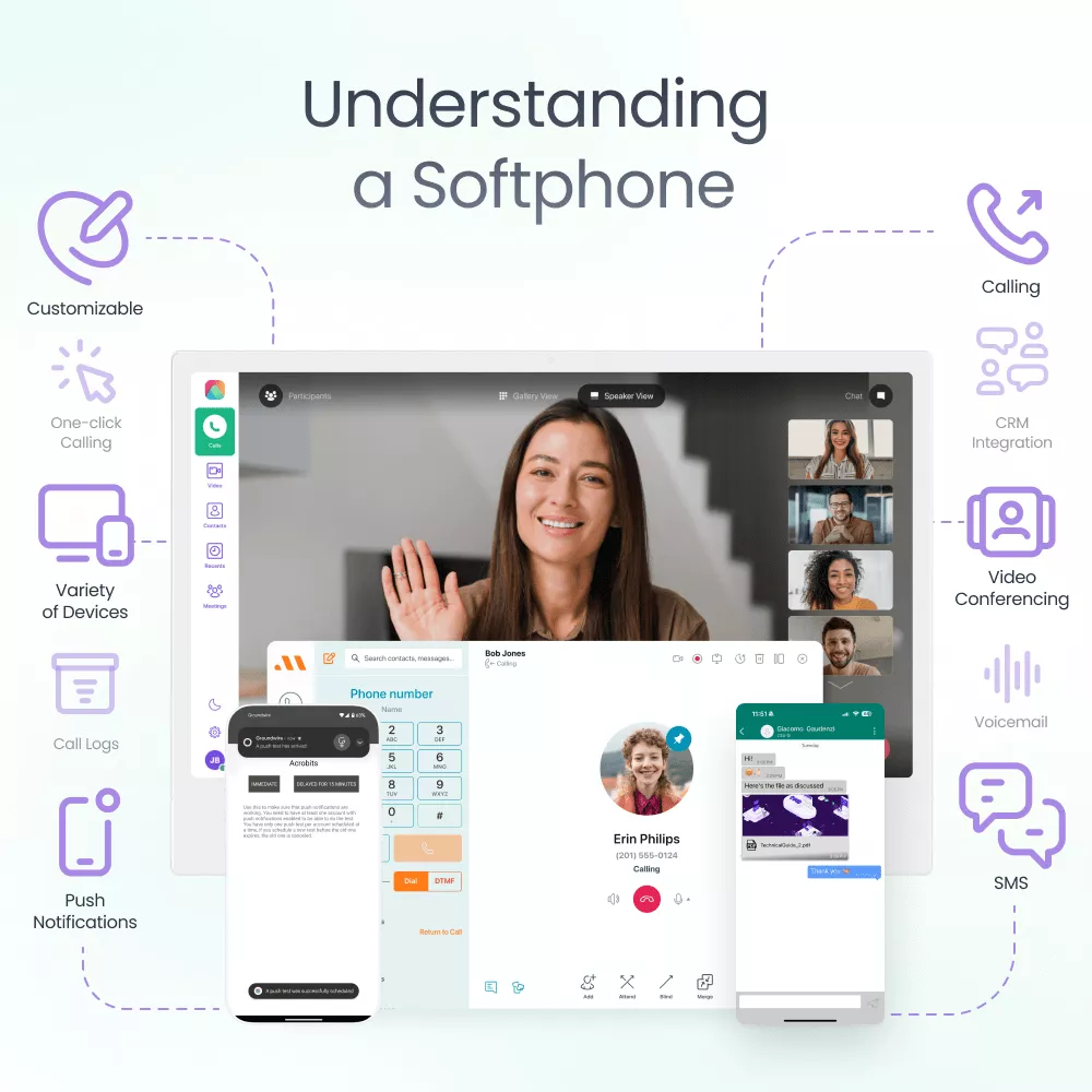 Infographic of all the features that make up a softphone