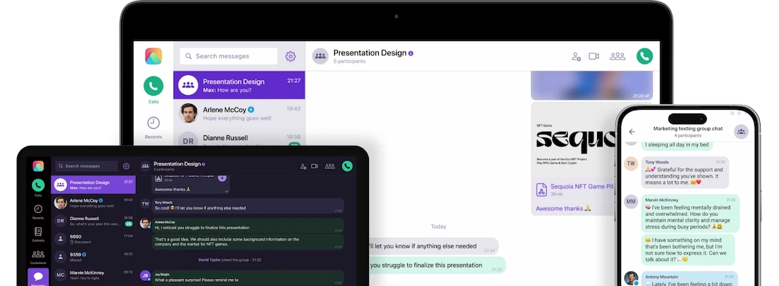 3 Screens Showing White Label Messaging App For Telco Resellers