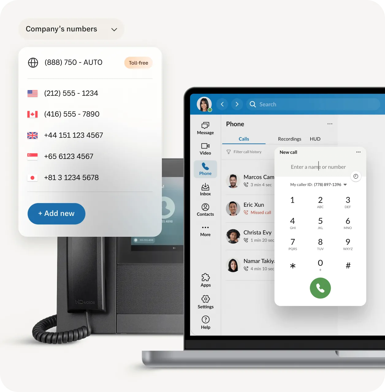 Desktop interface and a hardphone of Ringcentral Softphone solutions