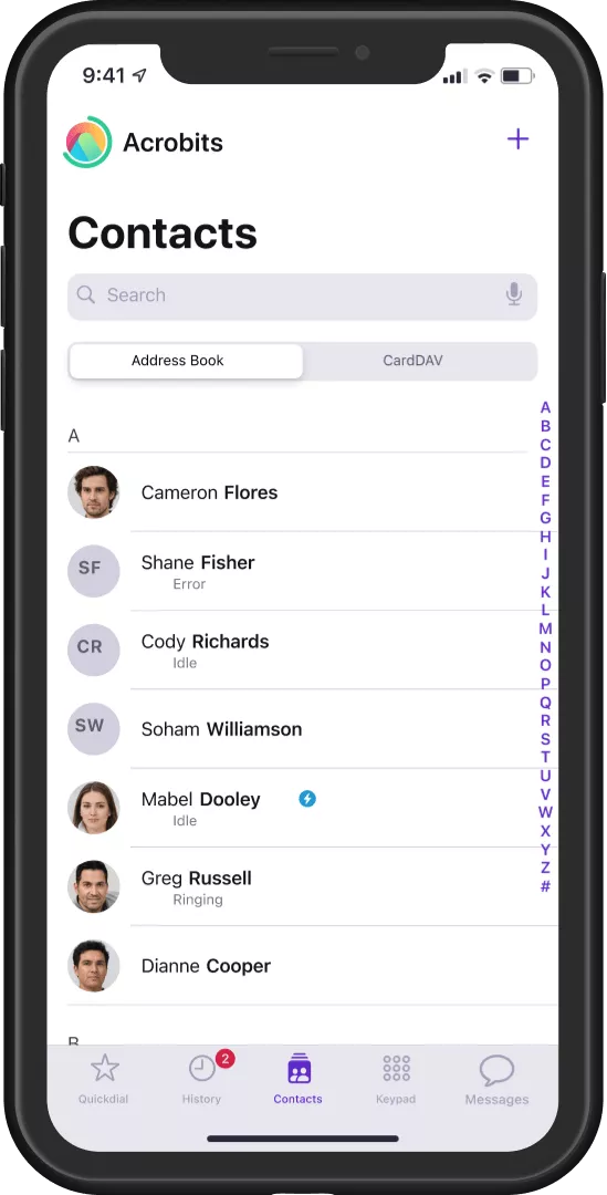 Contacts Tab On Acrobits Softphone App