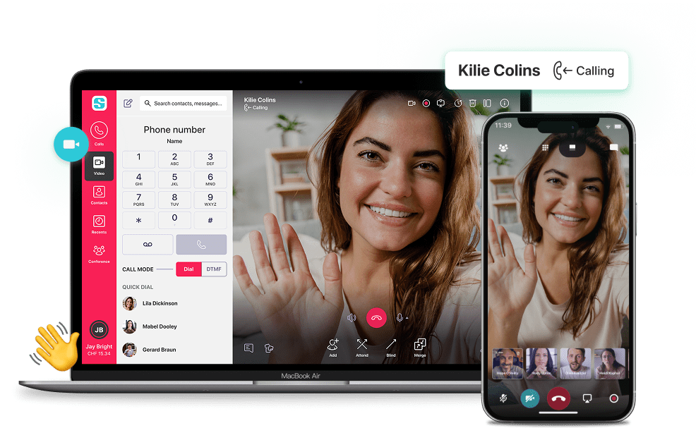 Woman Greeting On Softphone Video Conferencing Min